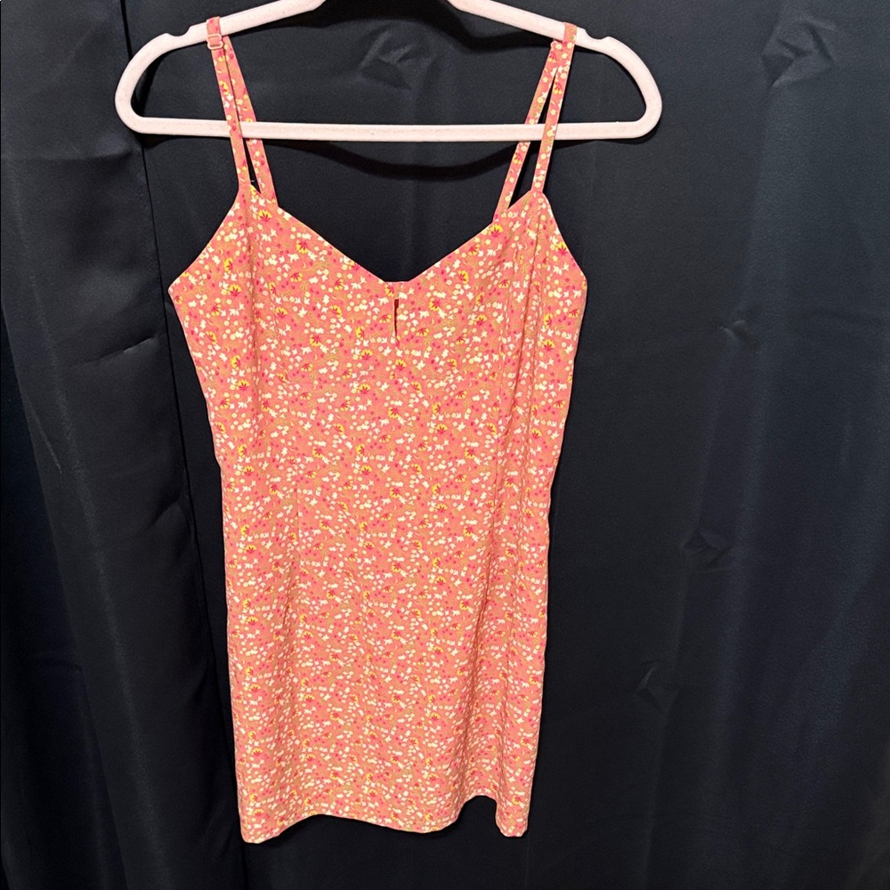 Express Coral-Peach Floral Spaghetti-Strap Dress Skort